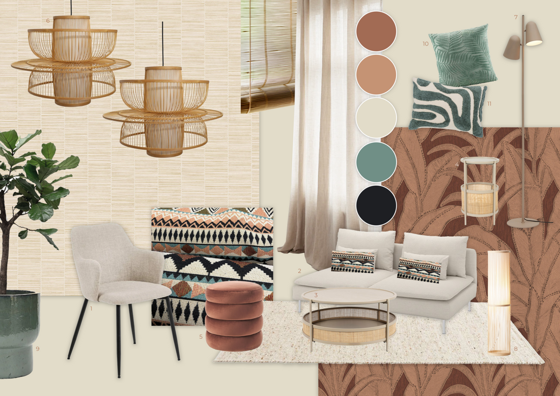 WARM BOHO KLEUREN EN MATERIALENPLAN